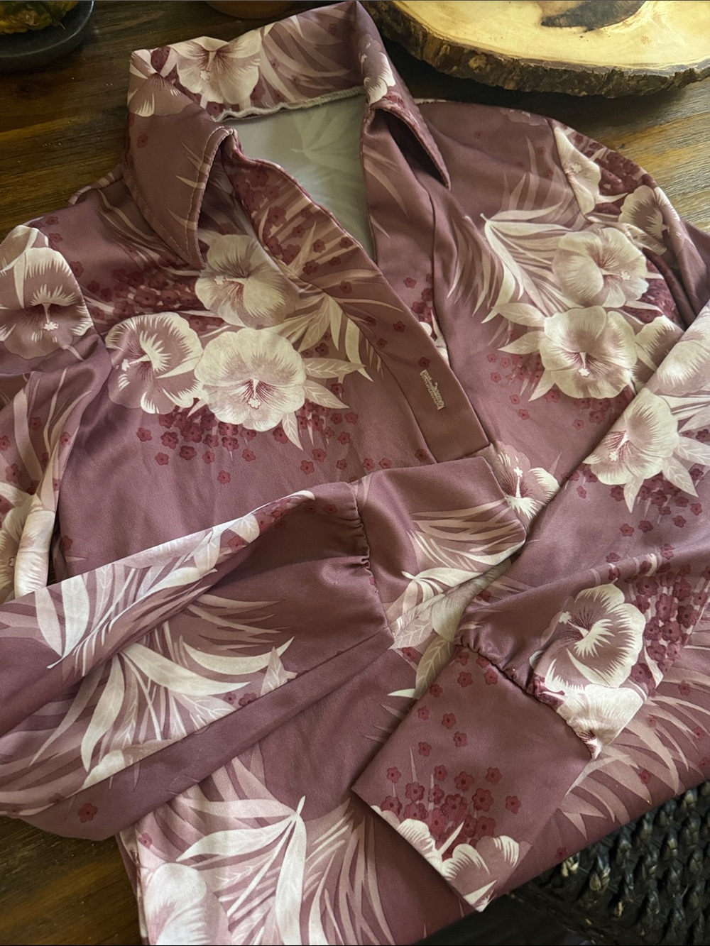 Floral Satin Sleep Robe - Mauve Pink
